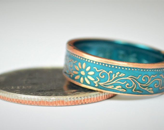 Coin Ring, Turquoise Ring, Japanese Ring, Bronze Ring, Japanese Coin, Japanese Jewelry, Coin Rings, Japanese, Coin Art, Japanese Coin Ring