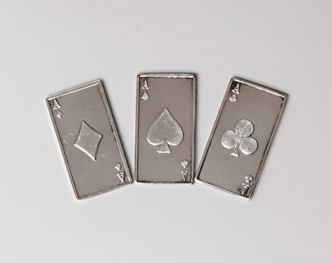 Storewide 25% Off SALE Three Vintage Buckingham Mint Pure Sterling Silver Miniature Playing Cards Featuring Ace, Diamonds & Club Face Values