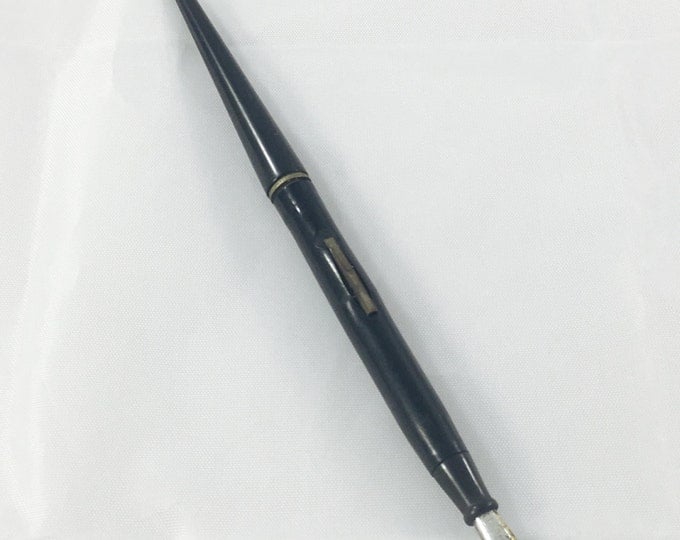 Storewide 25% Off SALE Vintage Lever Fill Black Dupium 14k White Gold Plated Nib Fountain Pen Featuring Beautiful Tapered Design