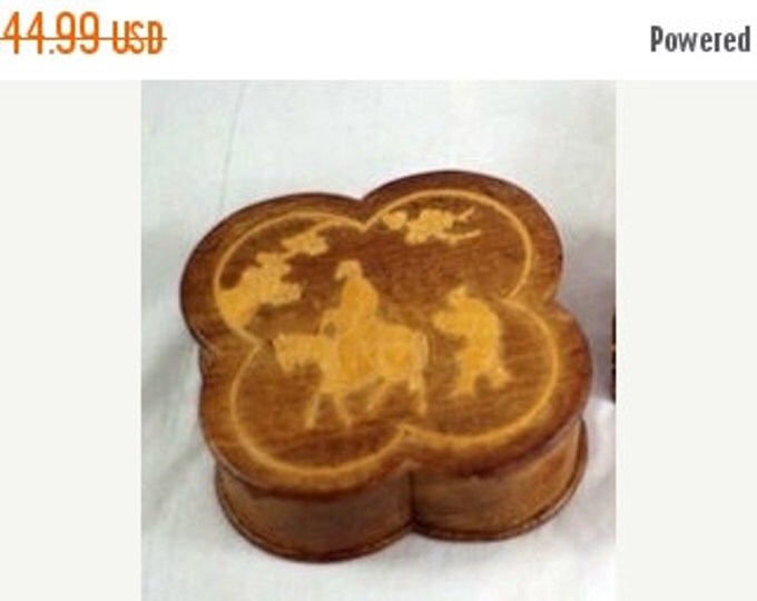 Storewide 25% Off SALE Beautiful 4" Wooden Box With Carved Scene on top of the lid