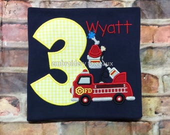 Firetruck Birthday Shirt, Boys Birthday Shirt, Fireman Birthday Shirt, Toddler Boys Birthday Shirt, Firetruck Third Birthday T-Shirt