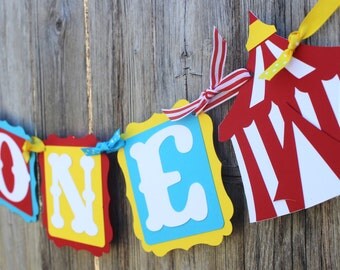 First Birthday High Chair Banner - Circus Birthday - One Banner - Birthday Banner - Carnival Birthday - 1st Birthday Banner
