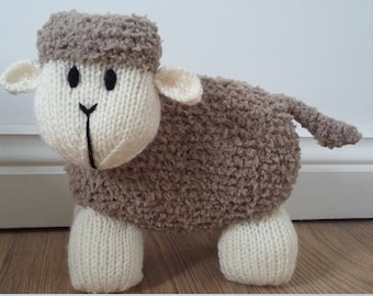 Hand Knitted Beige Fluffy Lamb - Childrens Soft Stuffed Toy
