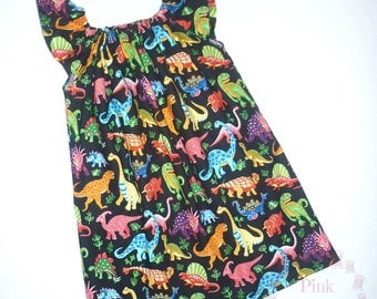 Dinosaur dress - tomboy clothing - girl's dinosaur party - angel/flutter sleeves - dinosaur clothing - unique dress - newborn to 12 years