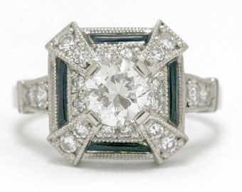 vintage 1920s engagement ring art deco diamond old european cut platinum low setting square diamonds black - Vintage Wedding Rings 1920 vintage 1920s engagement ring art deco diamond old european cut platinum low setting square diamonds black - Vintage Wedding Rings 1920