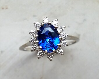 Diana Ring-14K White Gold Blue Sapphire Engagement Ring Blue