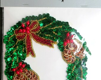 Sewing supplies,appliques,Christmas,Christmas Wreath,Sequins