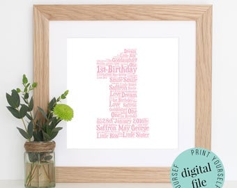 Personalised 1st BIRTHDAY GIFT - Printable Art - 1st Birthday Girl - Word Art - 1st Birthday Boy - Personalised Gift - Baby Gift