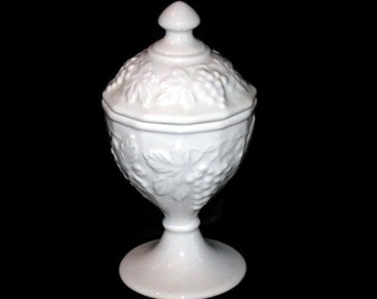 Vintage Compote, White Compote, Grape Design Compote, Dish, Pedestal Dish, Pedestal Compote, Porcelain Compote, Home Decor, Trinket Dish