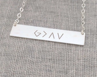 God is Greater Than The Highs And Lows Necklace,Silver Christian Bar Necklace,Christian Message Bar Necklace,Faith Necklace,Mother Day Gift