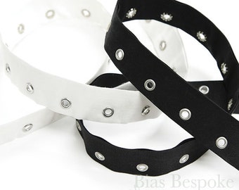 100% Cotton Eyelet Tape with Silver Eyelets, Made in Italy