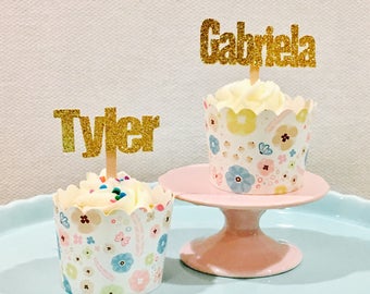 12ct Personalize cupcake topper, Customize name cupcake topper, Name cupcake topper, custom cupcake topper