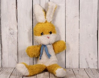 Vintage rabbit, Old stuffed bunny, Rabbit toy, Plush toy rabbit, Vintage plush bunny, Large rabbit toy, Yellow rabbit, Rabbit 70's