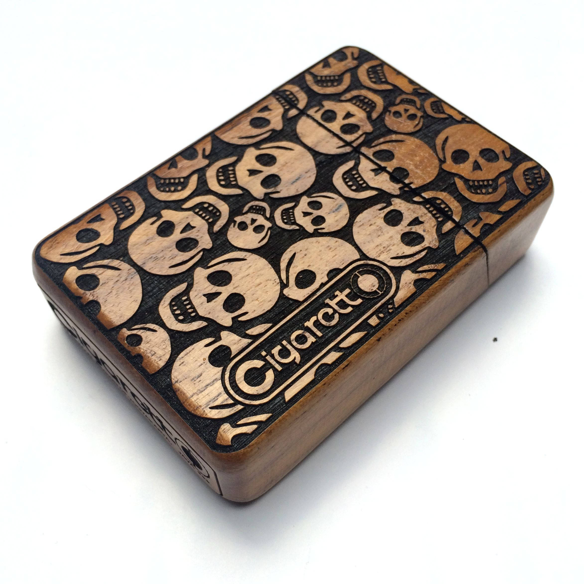 Pirates Skull Wooden Box, Wood Cigarette Case, Vintage Cigarette Box
