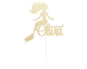 Custom Mermaid Cake Topper - Any Color Glitter - Name or Age
