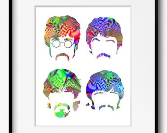 The Beatles Psychedelic Watercolor Art Print (P2006) John Lennon, Paul McCartney, George Harrison, Ringo Starr, Music Pop art Sgt. Pepper