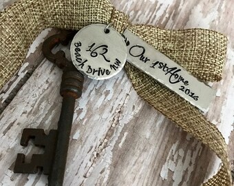 Our First Home 2016 2017 Antique Skeleton Key Ornament - Mr and Mrs - Newlyweds - 1st Christmas - First Home - New Home - 1st Home