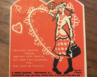 1940's E. Rosen Company Valentines Card / Candy Holder / Poor Country Cousin