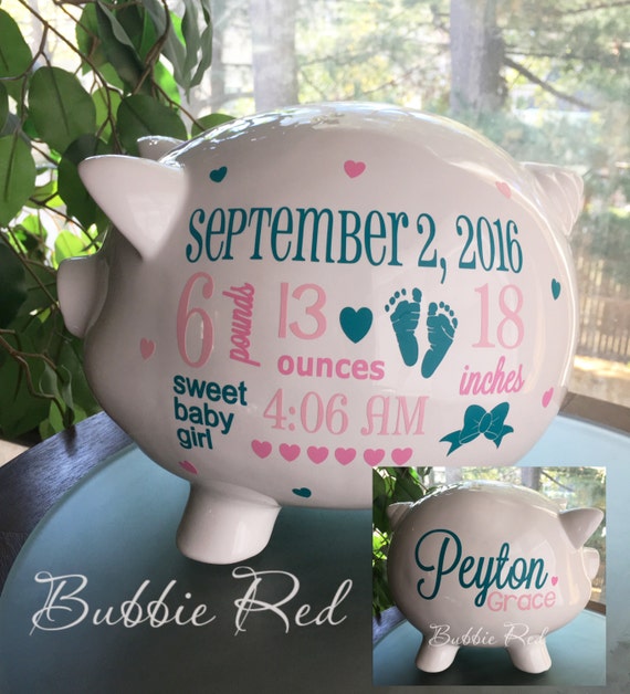 Personalized Piggy Bank Custom Piggy Bank Baby Birth Stats