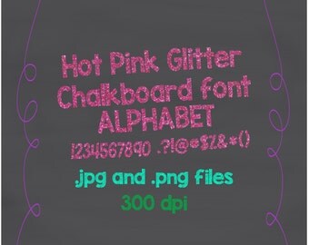 Hot Pink Glitter Chalkboard font alphabet(svg040), alphabet clipart, clipart, pink glitter clipart, glitter clipart