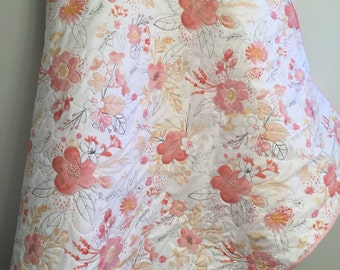 Peach, pink and coral baby quilt, floral sprigs baby quilt, cottage blooms nursery, baby shower gift, Floral blush pastel baby girl quilt