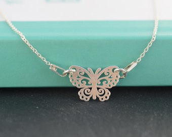 Sterling Silver Butterfly necklace. Dainty Silver Butterfly necklace. Filigree Butterfly necklace. Layering Silver necklace