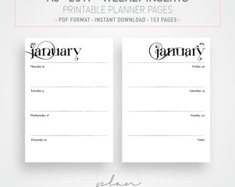 2017 Planner pages, A5 Planner, Weekly inserts, Weekly organizer, Organizer inserts, Printable planner pages, A5 printable, Instant download