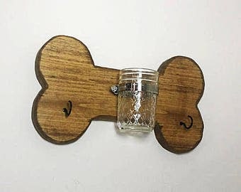 Rustic Dog Bone Treat Holder - Rustic Mason Jar Dog Bone - Dog Leash Holder - Wooden Dog Treat Jar - Mason Jar Wall Decor - Dog Wall Decor