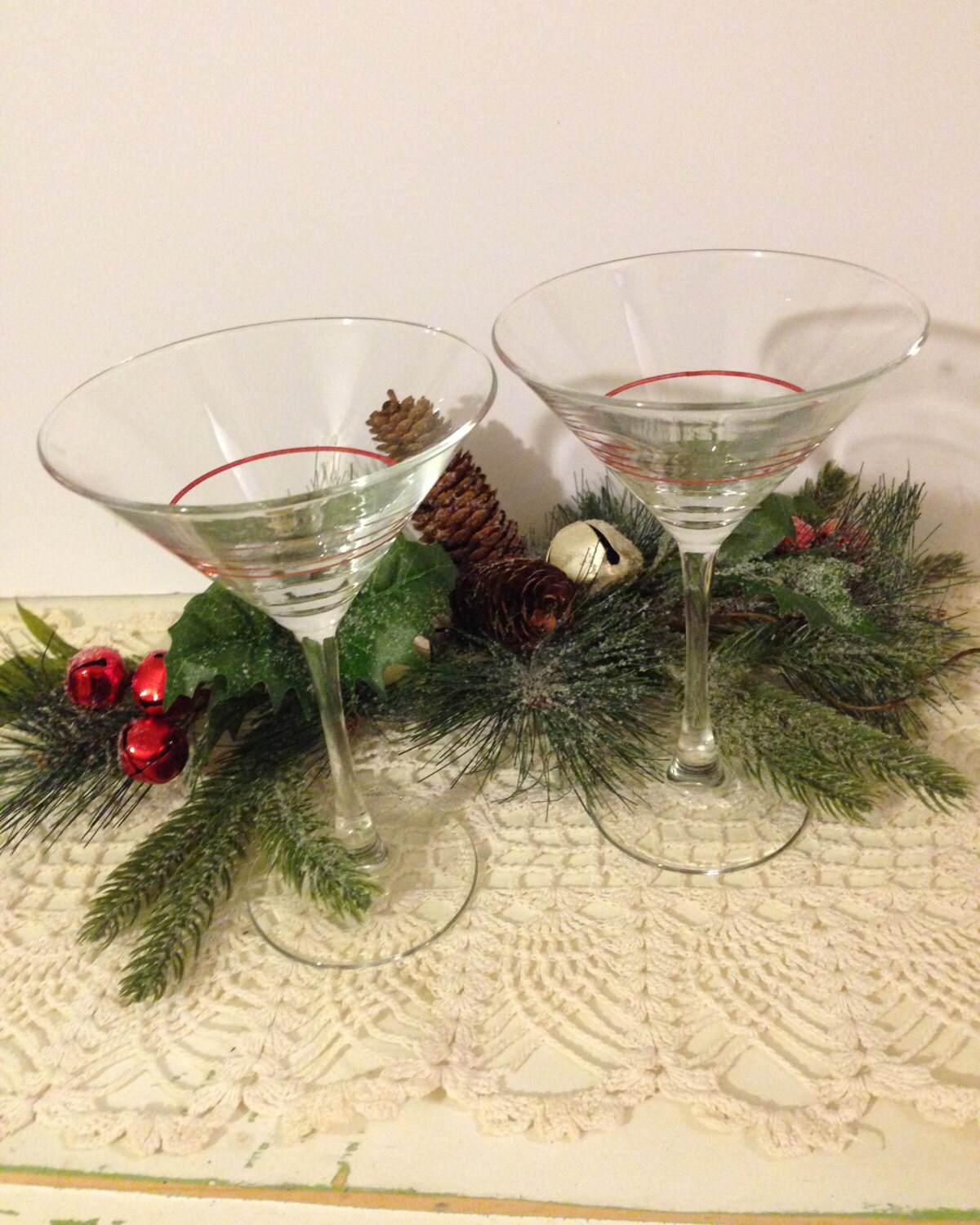 Christmas Martini Glasses Holiday Cocktail Glasses Vintage