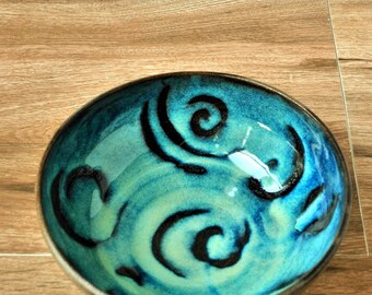Turquoise Ceramic Bowl, Decorative bowl, Personal Soup Bowl, Cereal Bowl, Textured Bowl, Swirl Pattern Design, Gift For Her