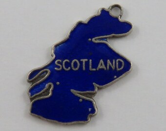 Enamel Map of Scotland Sterling Silver Vintage Charm For Bracelet