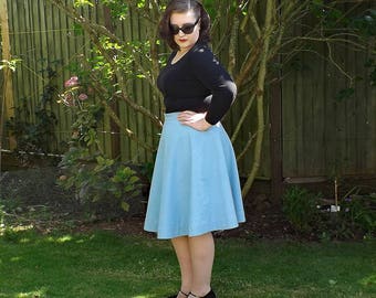 50s Style Skirt, Cotton Circle Skirt, Full Skirt, Cotton Skirt, Circle Skirt, 50s Skirt, Cotton, Knee Length Skirt, Blue Full Circle Skirt