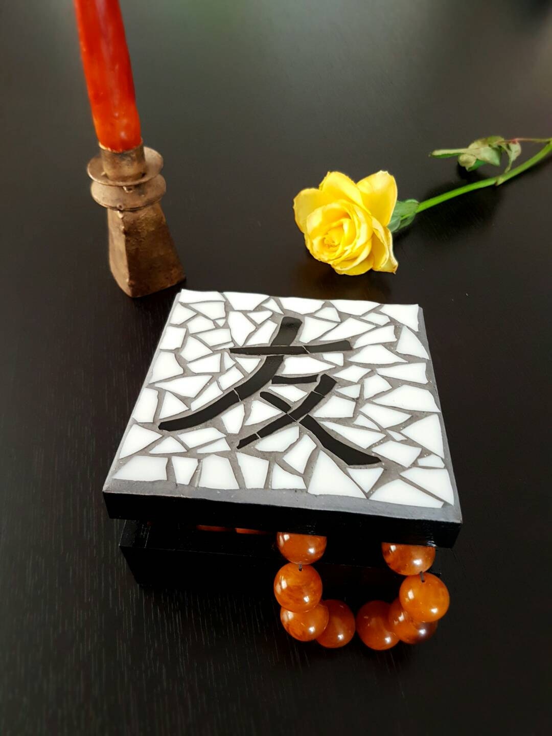 Wooden Box Jewelery Box Mosaic Box Black and by AglaiaMosaics