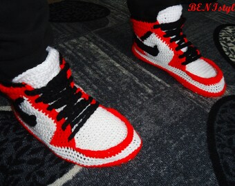 Nike Air Jordan Shoes, Crochet Converse Slippers, Adult Shoes, House Slippers, Men's Crochet Shoes, Men's Crochet Adult Converse Slippers,