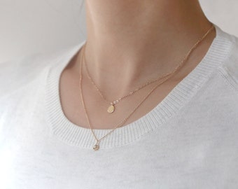 Solid Gold Initial Necklace, Round Charm Necklace, Personalized Necklace, Name Necklace