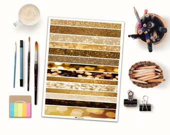 Gold glitter Washi tape printable strips Printable Washi tape sheet Gold Planner stickers printable Planner Washi printable Gold Washi tape