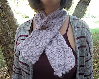 Knit lavender scarf, baby alpaca scarf with scarf pin, light purple scarf, fuzzy scarf, diamonds scarf, abstract scarf, pastel purple scarf