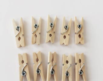 10 Mini Clothes Pins / Natural Wood Mini Pins / Set of 10 Wood Craft Clips / Traditional Tiny Clothespins / CR1