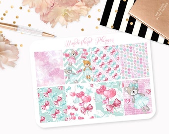 Teddy Bears - Love Heart Themed Planner Stickers // Full Box Designs // Perfect for Erin Condren Vertical Life Planner