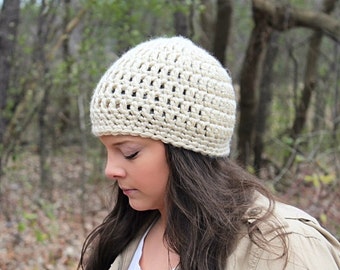 Crochet Hat, Crochet Beanie, Cream Beanie, Cream Hat, Beige Beanie, Beige Hat, Winter Hat, Chunky Beanie, Tan Beanie, Tan Hat, THE SENECA