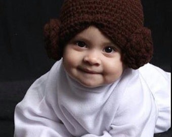 Crochet Star Wars Inspired Princess Leia Baby Hat, Handmade, Newborn, Photo Prop, Halloween Costume, Gift.
