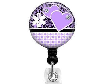 Purple Heart Badge Reel for Nurses, Retractable Name Badge Holder for RN CNA Lvn and Nurse Navigators, Stethoscope Name Tag, 422C