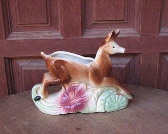 Vintage Deer Planter, Vintage Christmas Reindeer Planter