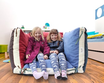 Kids large floor pillows cover, bean bag pillow, upholstery / waterproof fabric 27x27x4 inches (main cover + inner liner, NO beans filling)