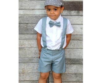 Boy Suspender Shorts-Grey,Boy suit,Page Boy,Christening Outfit,Ring Bearer,Baptism boy, Toddler Shorts with Braces,Wedding attendant boy