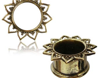 Tribal Ear tunnels gold tone brass, boho body jewelry, ear plugs, gauge earrings 0G stretchers 12mm brass 00G 1/2 6G 2G 6mm 8mm 10mm PL15