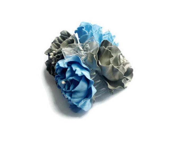 Gray Blue Flower Hair Claw clasp Roses hair piece Bridal Wedding hair flowers Handmade Hair clip Hairpin Event battleship gray azure Gift
