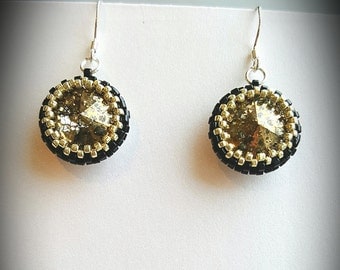 Beaded Swarovski Rivoli Crystal Earrings