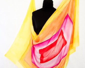 silk handmade ; cover back ; multicolored shawl ; stole light and bright ; foulard streaked ; colored silk handkerchief