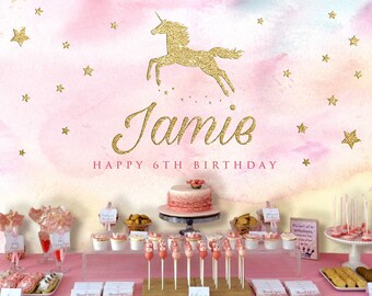Unicorn Backdrop | Party Banner | Poster | Signage | Personalised | Printable ONLY | Birthday Backdrop